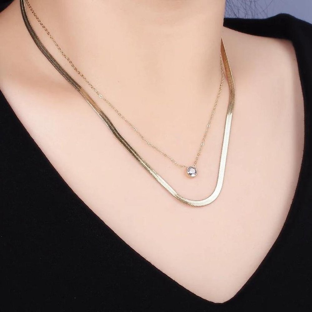 Herringbone Necklace Double Layer Necklace Set Dainty gold necklace‌‌‌‌‌‌‌